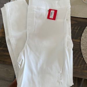 SPANX white distressed jeans